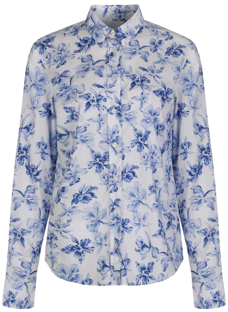 Yale Blue Large Flowered Gant Shirt in Stretchy Cotton Poplin