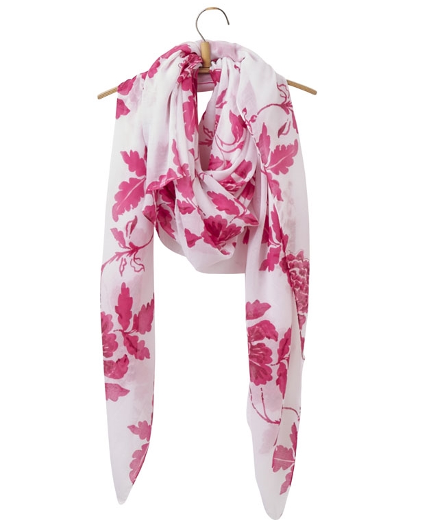 White and Pink Floral Joules Scarf