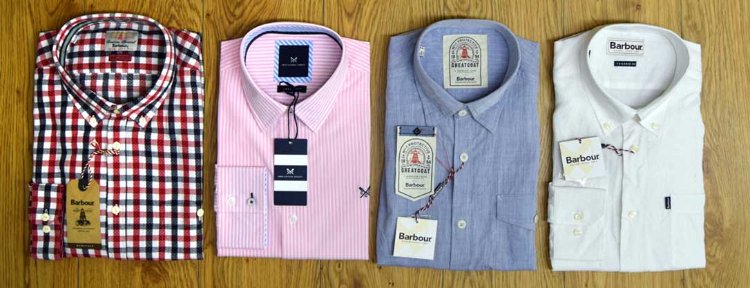 Pink Crew Shirt, Barbour Checked Shirt, White linen shirt, Barbour chambray shirt